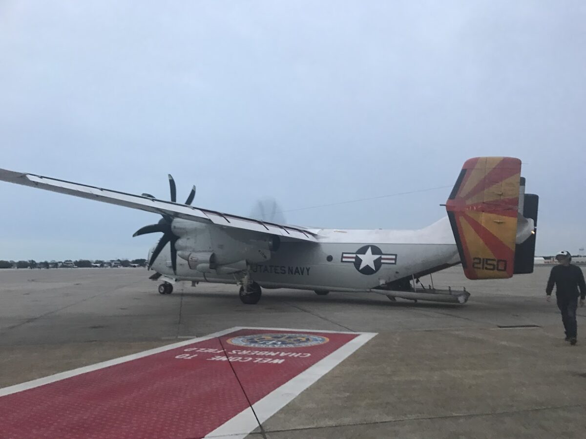 My ride to the USS Eisenhower from Norfolk, VA – a C-2 Greyhound with a trap landing (2018)